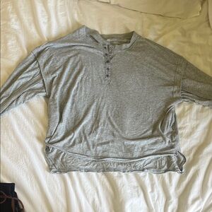 Free People Gray Long Sleeve Henley Shirt xs
